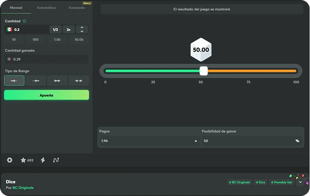 bc game originals classic dice demo screen mx mexico