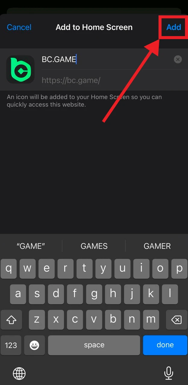 how to add bc game pwa on ios step 3