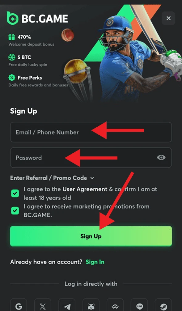how to create and verify bc game account step 2