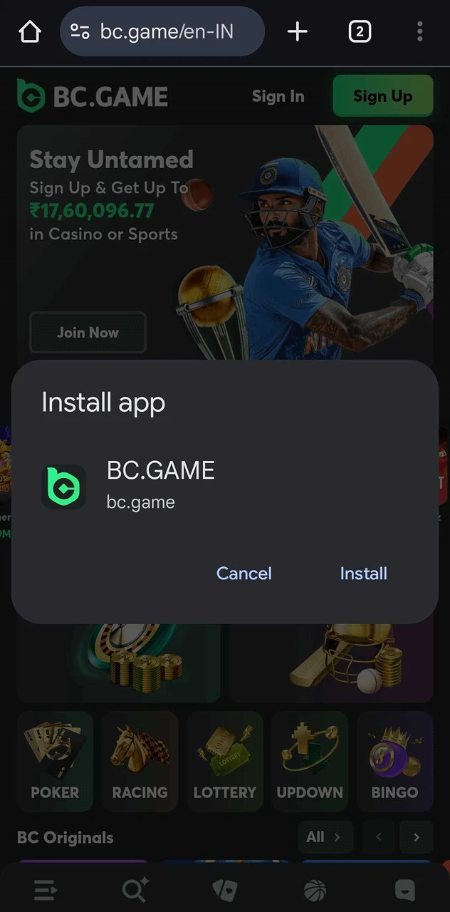 install bc game pwa on android step 4