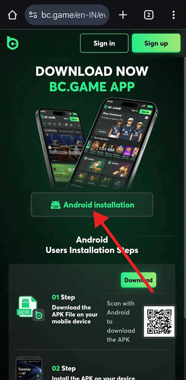 install mobile apk bc game casino on android step 2